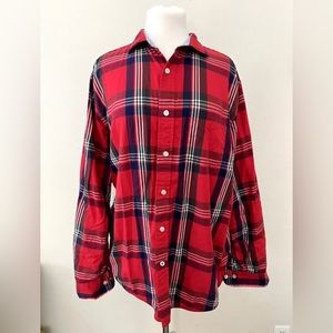 Tommy Hilfiger Red Striped Flannel Button Down Long Sleeve Shirt Classic Fit Med